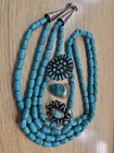 Vintage Native American Sterling Silver Turquoise Necklace & Rings Set Navajo JT