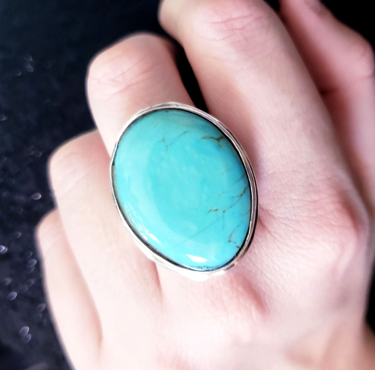 Vintage Sterling Silver HUGE Turquoise Ring Size 8 Womens 