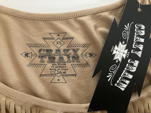 Crazy Train Fringed Tank Top Womens Size XS Brown Tan Vegan Fringe Stretch New - Picture 13 of 13