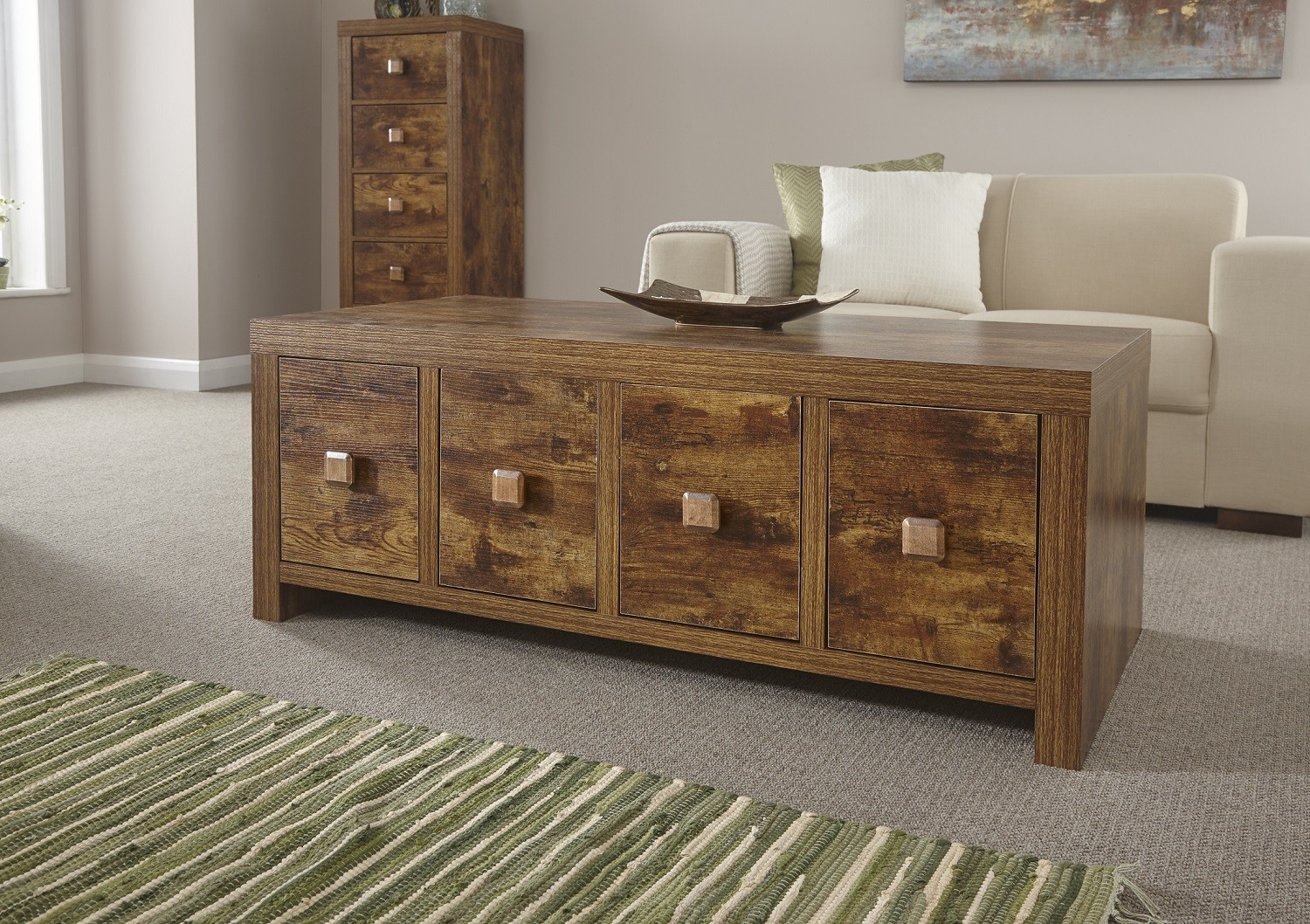 Mango Wood Effect Living Room Range Coffee Table TV Stand Dark Hardwood