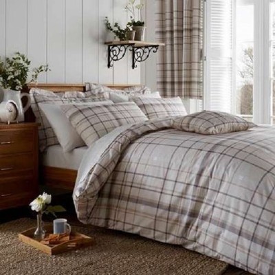 Natural Check Duvet Quilt Cover Set Pillow Cases Bed Set Bedding