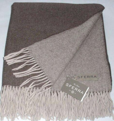 Sferra Tartini Merino Wool Throw Coffee Brown Fringed Twill Weave 50x70" New - Picture 1 of 4