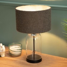 Glass Table Lamp Black Base Living Room Bedroom Light Boucle Lampshade Shade