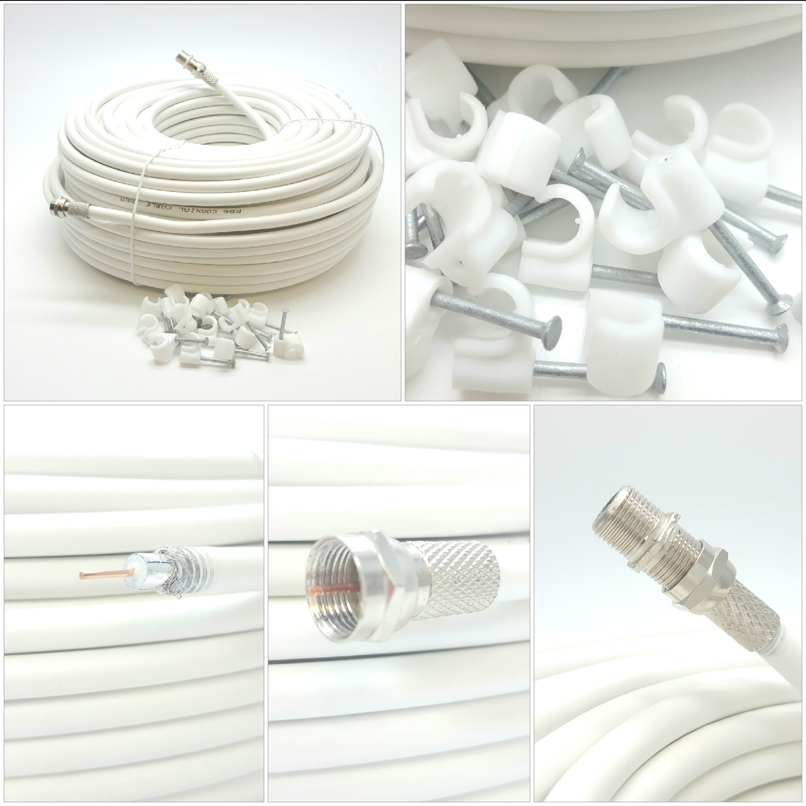 20m White RG6 Satellite Shotgun Extension Coax Cable Lead For Sky + HD Freesat