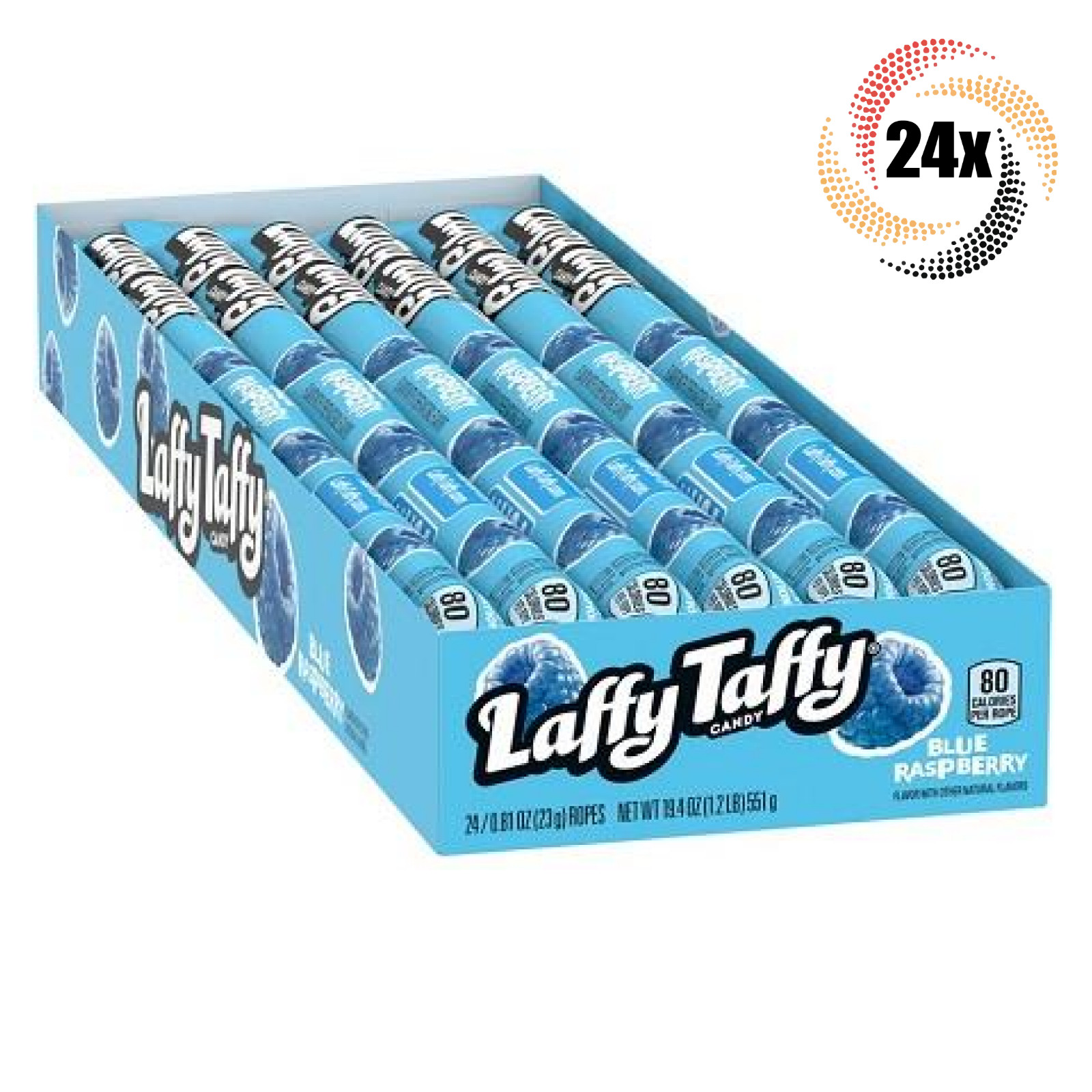 Полная коробка 24-кратных канатов Laffy Taffy Blue Raspberry Candy, эластичные острые канаты | 81 унция