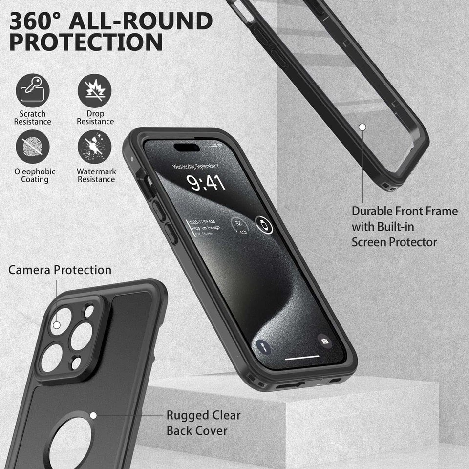 For iPhone 15 Pro Max Plus Waterproof Case Cover Shockproof  w/ Screen Protector - Image 4 of 4