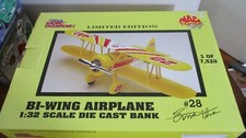 RACING CHAMPIONS Yellow MAC TOOLS BI-WING AIRPLANE Die Cast 1:32 BANK New in Box