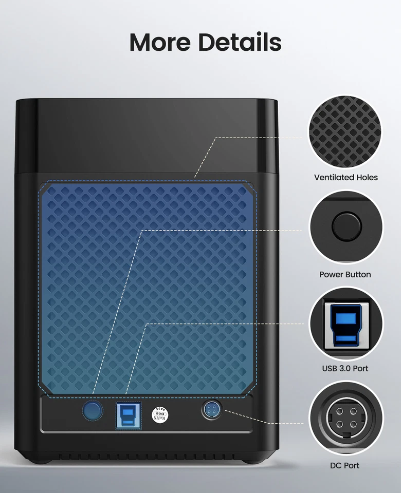 ORICO 5 Bay Hard Drive Enclosure USB3.0/Type-C 3.5'' HDD Docking Station 5x18TB - Bild 4 von 4