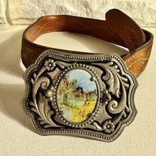 VTG Justin Belt W/Buckle Filigree SZ 32 Western Suede Top Grain Cowhide Read