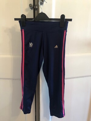 Adidas x Chelsea Climalite Blue/Pink 3/4 Leggings/ Pants (Yoga/ Running/ Train)