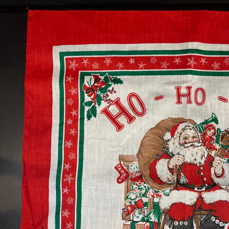 Bandana vintage Hankie Navidad Papá Noel HO HO 21"x21" 50/50 mezcla Foto 3 de 4