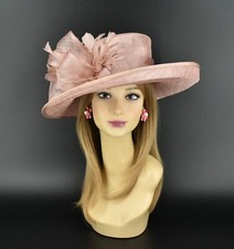M4003 Dusty pink Kentucky Derby, Church, Wedding, Easter Wide Brim Sinamay Hat
