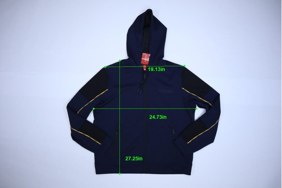 Guess Kona Color Black Hoodie Jacket Full Zip Dark Navy Yellow