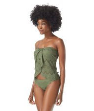 Vince Camuto Mujer Rochet Drapeado Bandini Top Traje de Baño Safari Verde Talla MD