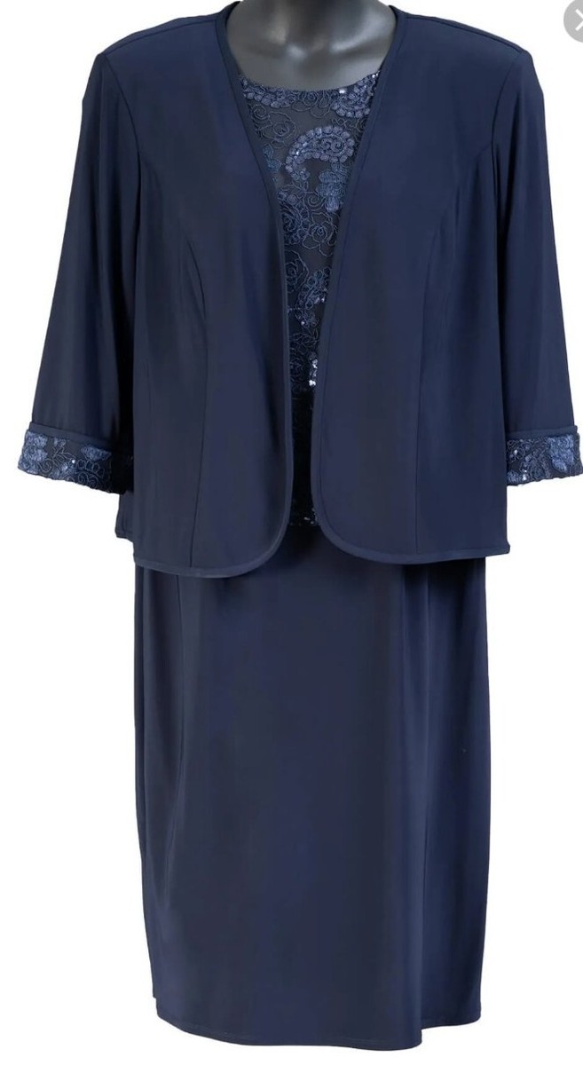 22W Maya Brooke Dressy Two Piece Embroidered Sequin Jacket Dress Navy Blue  NEW | eBay