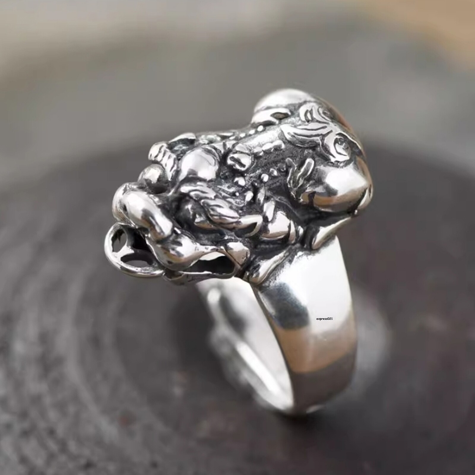 Pure 990 Fine Silver Band Men Women Gift Lucky Retro Coin Pixiu Ring 8g