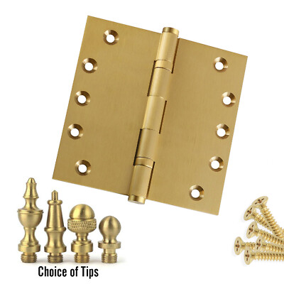 Door Hinge 5 x 5 Solid Brass Ball Bearing Satin Brass With Tips