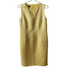 Talbots Yellow White Metallic Tweed Sheath Dress Size 10 Sleeveless Notched Neck
