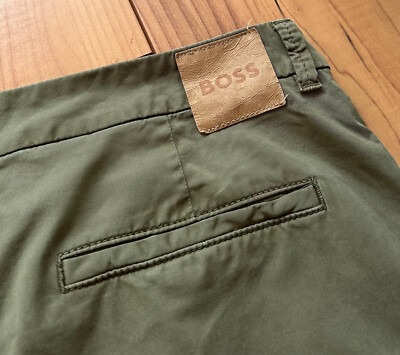 100%ORIG HUGO BOSS CHINO HOSE C_Tachini2-D GR.40 STRETCH GRÜN LOGO PATCH