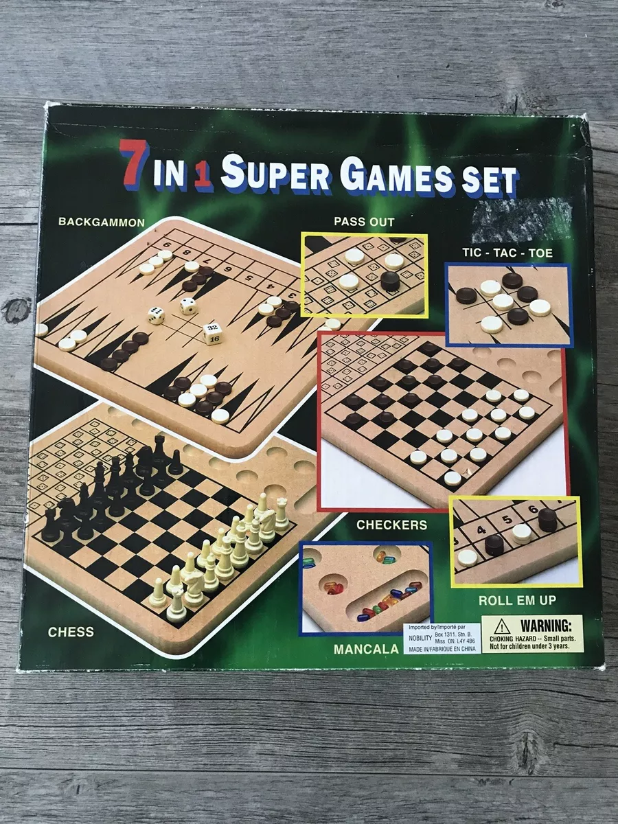 Toy Time 7-in-1 Classic Wooden Board Game Set - Chess, Checkers