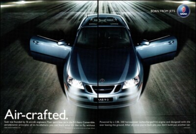 2006 Saab 9-3 Aero Convertible 2 page Vintage Print Ad Nighttime Runway Wall Art