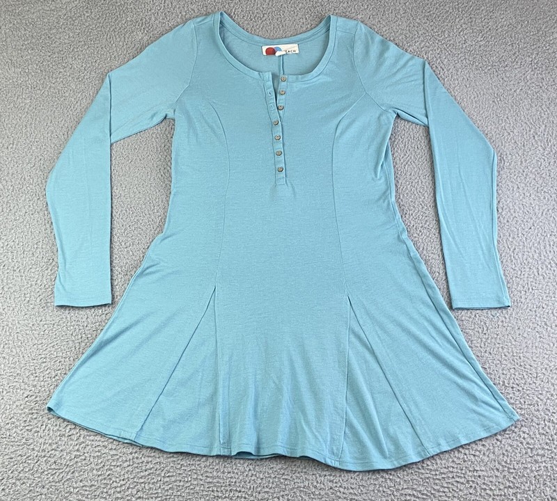 Free People FP Beach Sleep Shirt Blue Long Sleeve Flowy Sleepwear Size Large EXC