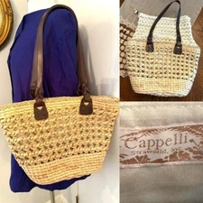 Vintage Cappelli Straw market Bag Shoulder tote Beach Coastal Cowgirl tan beach