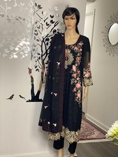 Pakistani Embroidered Black Shalwar Kameez Fancy Party Wear Georgette Dupatta