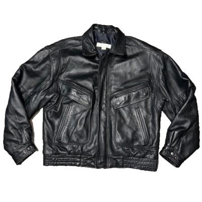Vintage John Ashford Leather Jacket Mens Large Black Bomber Vintage John Ashford Leather Jacket Mens Large Black Bomber
