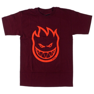 Spitfire Wheels BIGHEAD LOGO Skateboard T Shirt BURGUNDY/RED