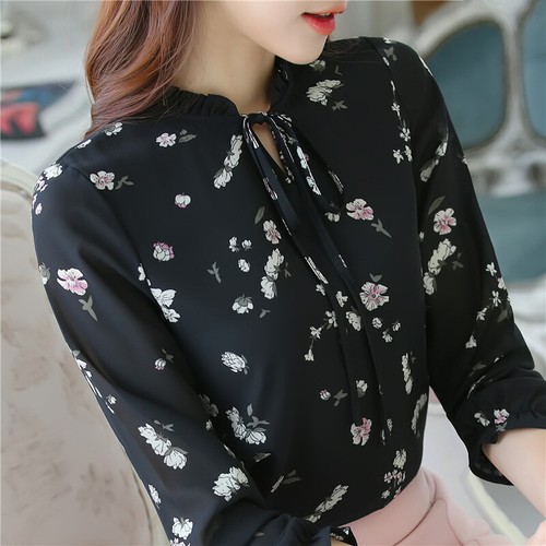 Elegante Mujer Floral Chifón Largas Camisa para el torso Blusas Coreanas | eBay