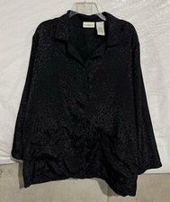 Vtg Jaclyn Smith Sleepwear Black Leopard Satin Sleep Shirt Nightgown Button XL