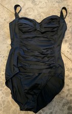 Black M Ruched Padded One-Piece Beachy Swimsuit W Adjustable Straps