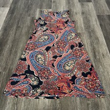 TOMMY HILFIGER Colorful Red Black Paisley Print Slinky Shift Dress Size 12 Y2k