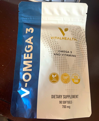 VITALHEALTH V-Omega 3 Fish Oil + Vitamins Non-GMO 700mg 90 Softgels