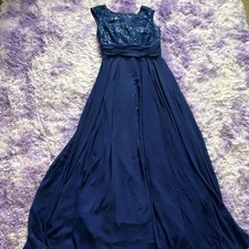 Cindy Blue Sequin Lace Sleeveless Round Neck Formal Gown Dress Size M
