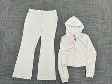 Juicy Couture Women's Velour Tracksuit Y2K Rhinestone 2 piece set L new White