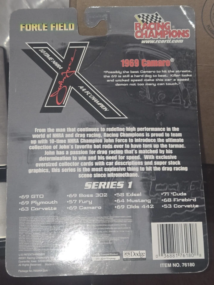 2001 Racing Champions Force Field JOHN FORCE 1969 Camaro 1/64 Diecast NHRA - Image 3 of 3