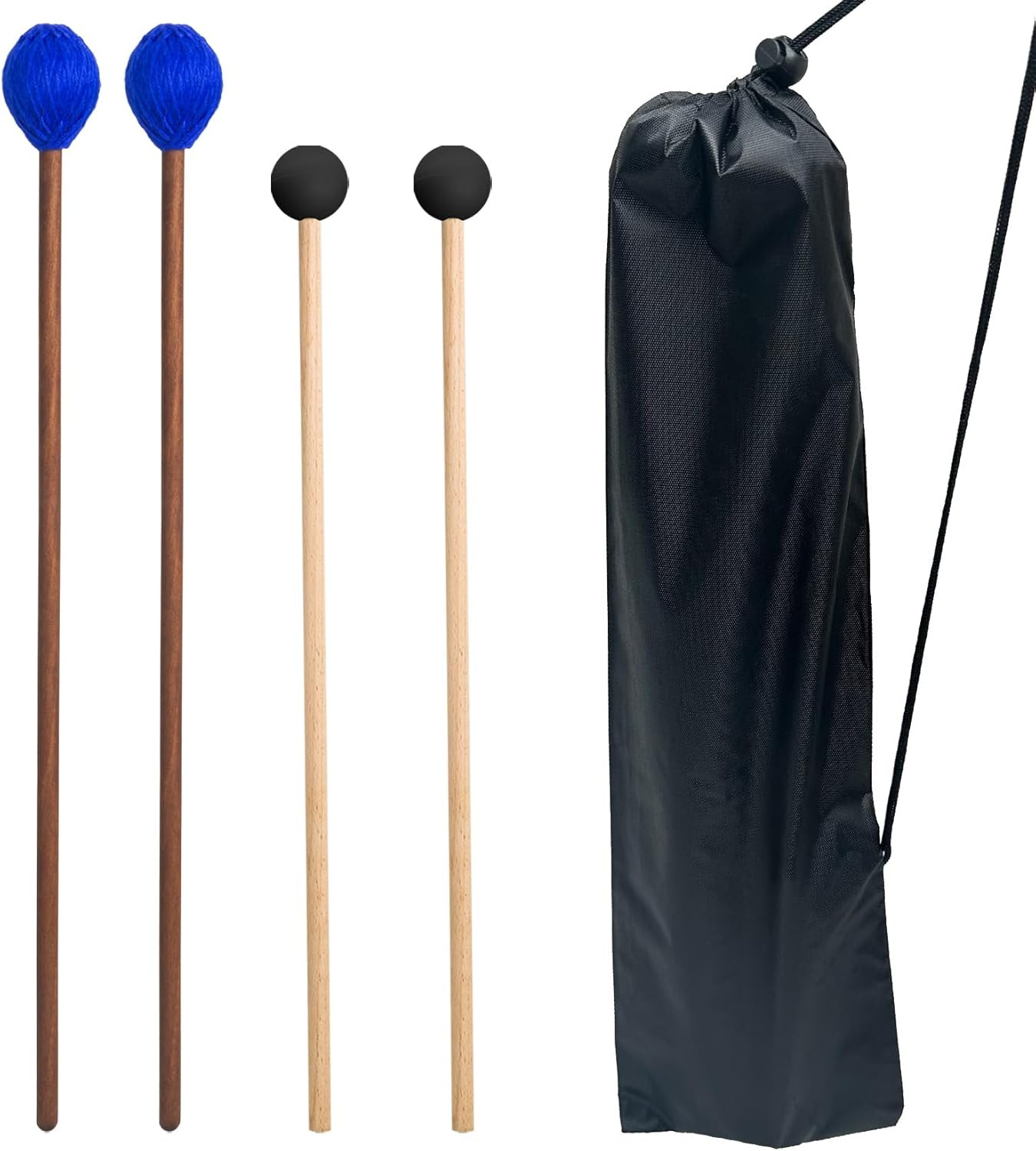 Kit de mazos 2 pares caucho e hilo con bolsa de baquetas para percusión básica