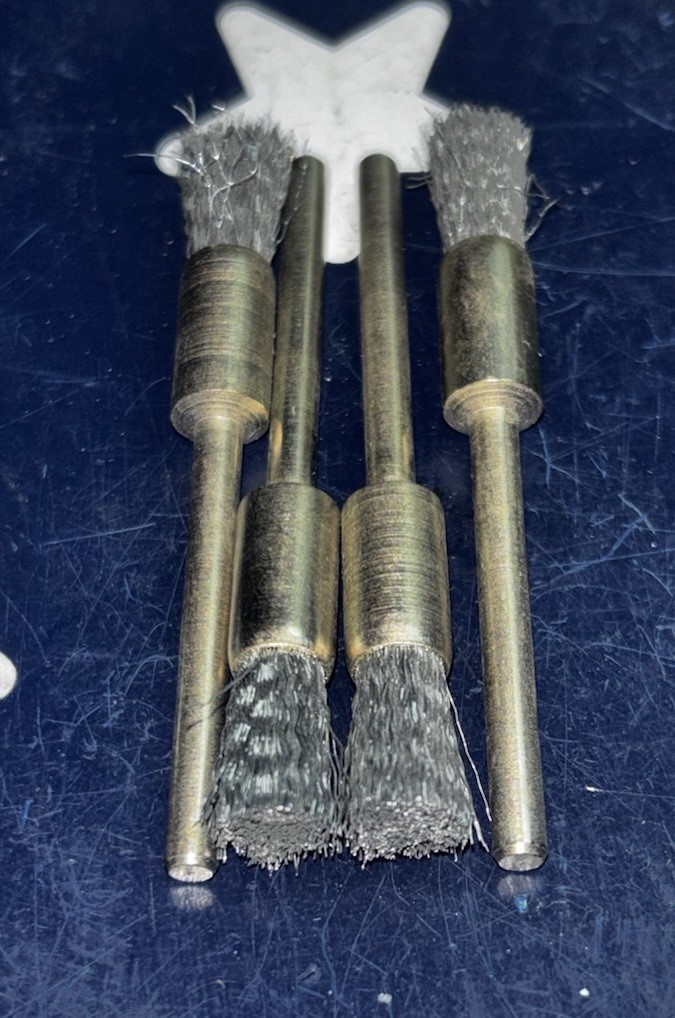 PFERD 1/4” Dia Miniature End Brush 1/8" Stem, .005 CS Wire  83257   FOUR BRUSHES