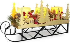 Christmas Sleigh Table Centerpieces Decorations, Xmas Gold Cut-Out Tree Sleigh L