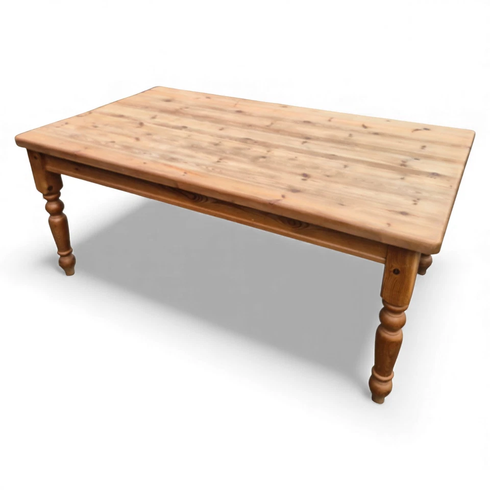 Large Rustic Pine Farmhouse Dining Table – 6 to 8 Seater – Turned Legs – 183cm - Image 3 of 4
