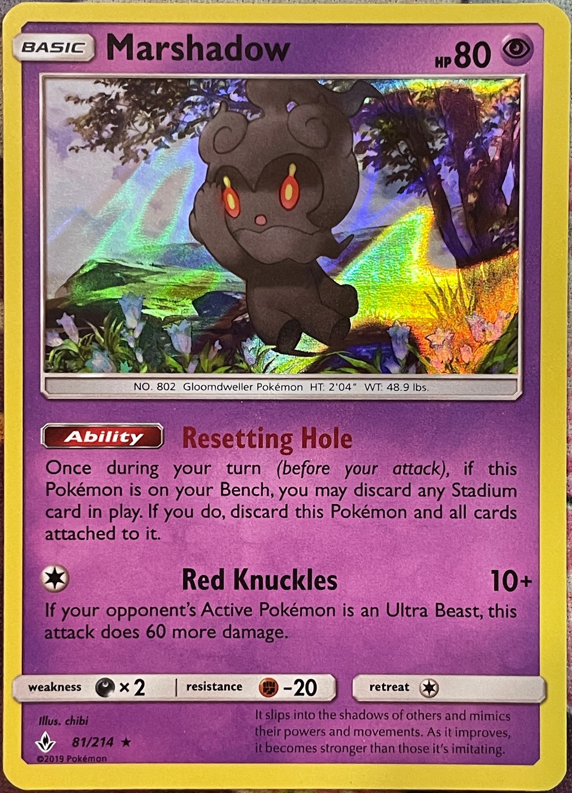 Marshadow Holo Rare - 81/214 - Unbroken Bonds Pokemon 2019