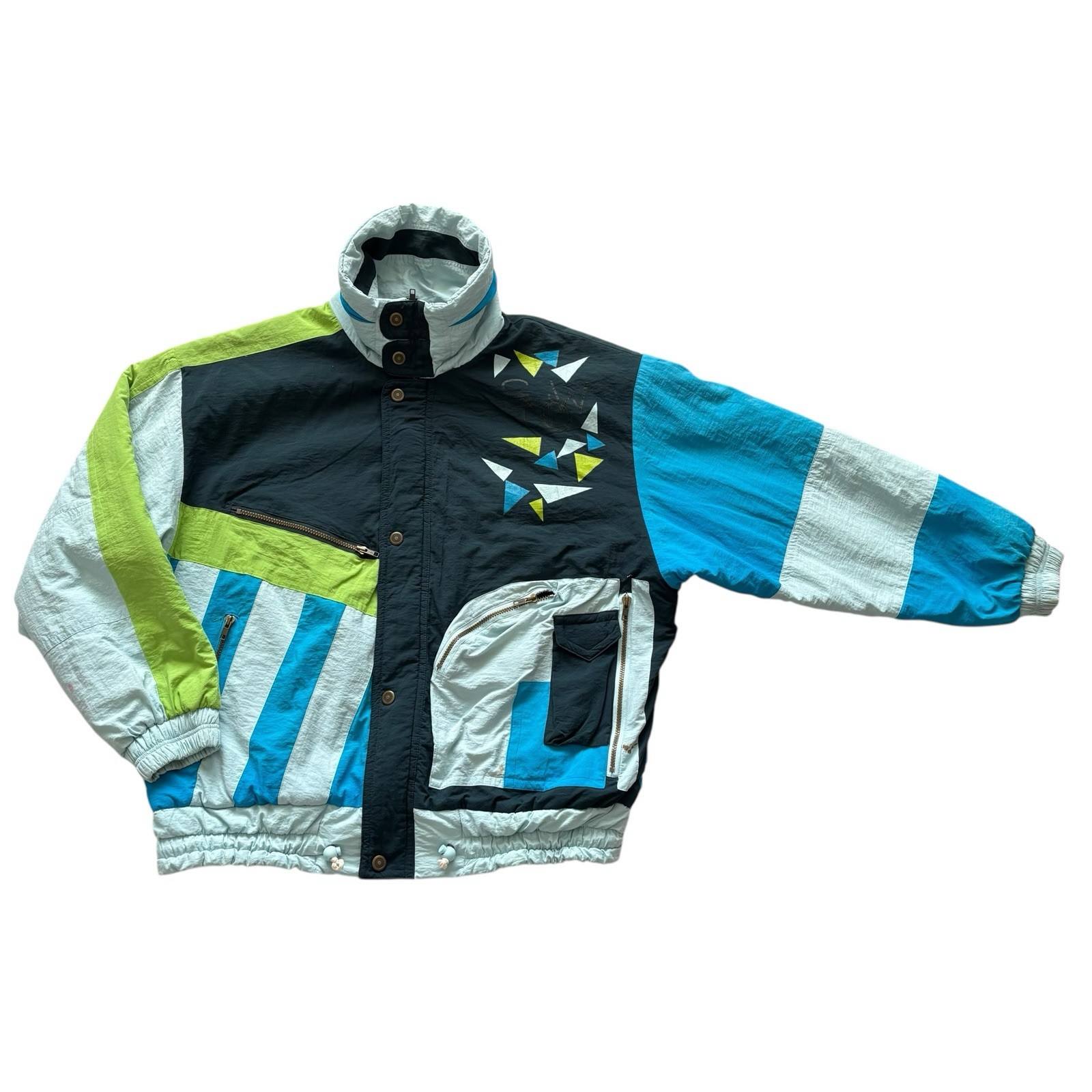 Mens Vintage Snowboard Jacket Blue Graphic Sportswear Retro 90s XXL 48 - 50 image 2