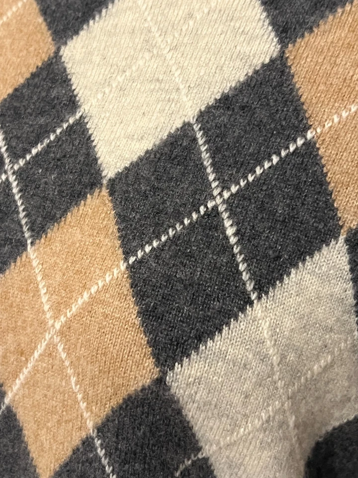 GENEVA 100% Cashmere Argyle Sweater Women’s Size L Gray Tan Beige Classic Soft - Image 3 of 4