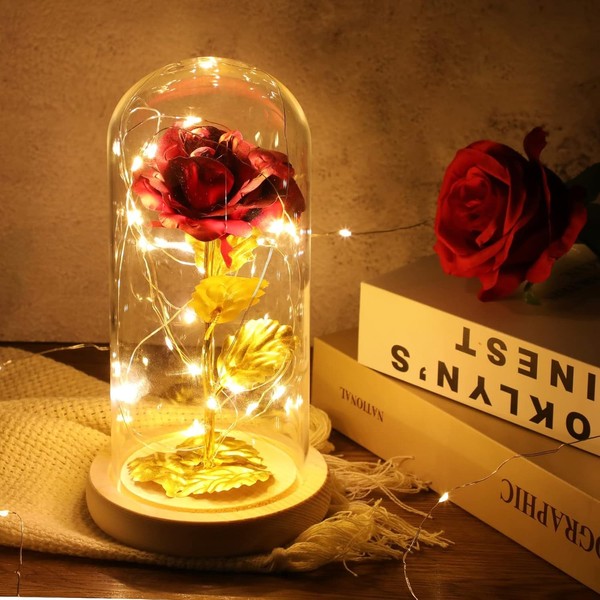 Ewige Rose Im Glas Mit Led-Licht Geschenk FüR Frauen Mama Freundin Valentinstag-image