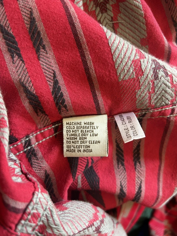 Camisa con botones Ryan Michael para hombre mediana vaquera occidental a presión manga larga roja Foto 4 de 4