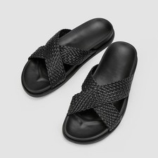 Mens Woven Faux Leather Slippers Summer Casual Outdoor Beach Open Toe Mule Shoes