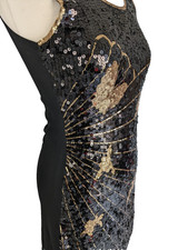 Little Mistress Size S/M Shimmering Striped Bronze Sequin Black Party Dress