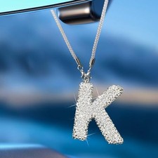Bling Car Letter Charm, Rear View Mirror Ornament Cute Hanging Crystal White K